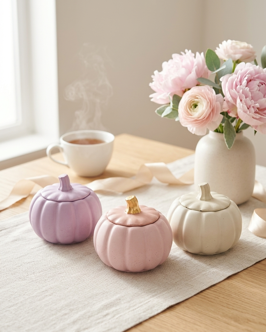 pumpkin shaped concrete candle jar gypsum vessel empty with lid sealed gift ready candle making raw material wholesale India
