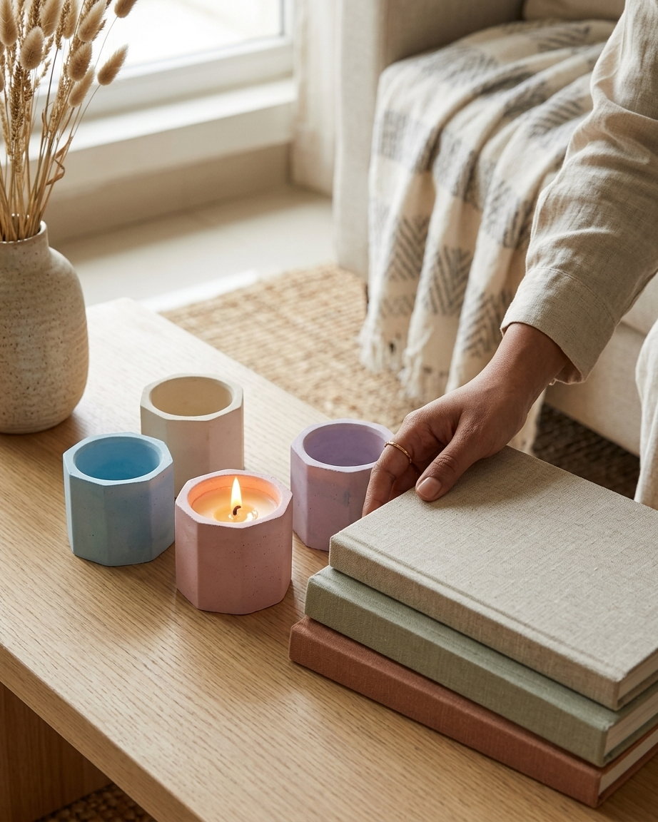 hexagon geometric modern concrete candle jar gypsum vessel empty empty open vessel bulk pack candle supplier Surat Gujarat
