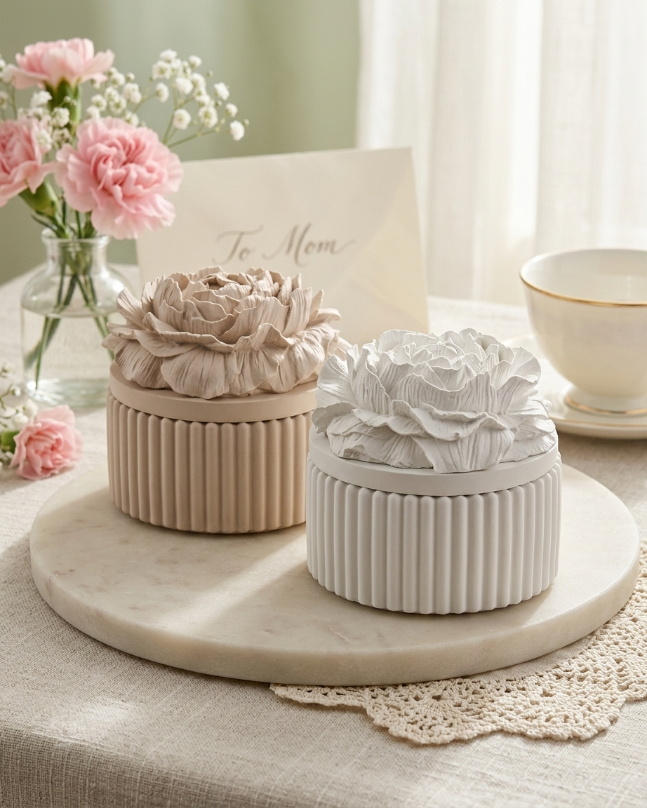 flower lid decorative concrete candle jar gypsum vessel empty with lid sealed gift ready premium festival gifting India