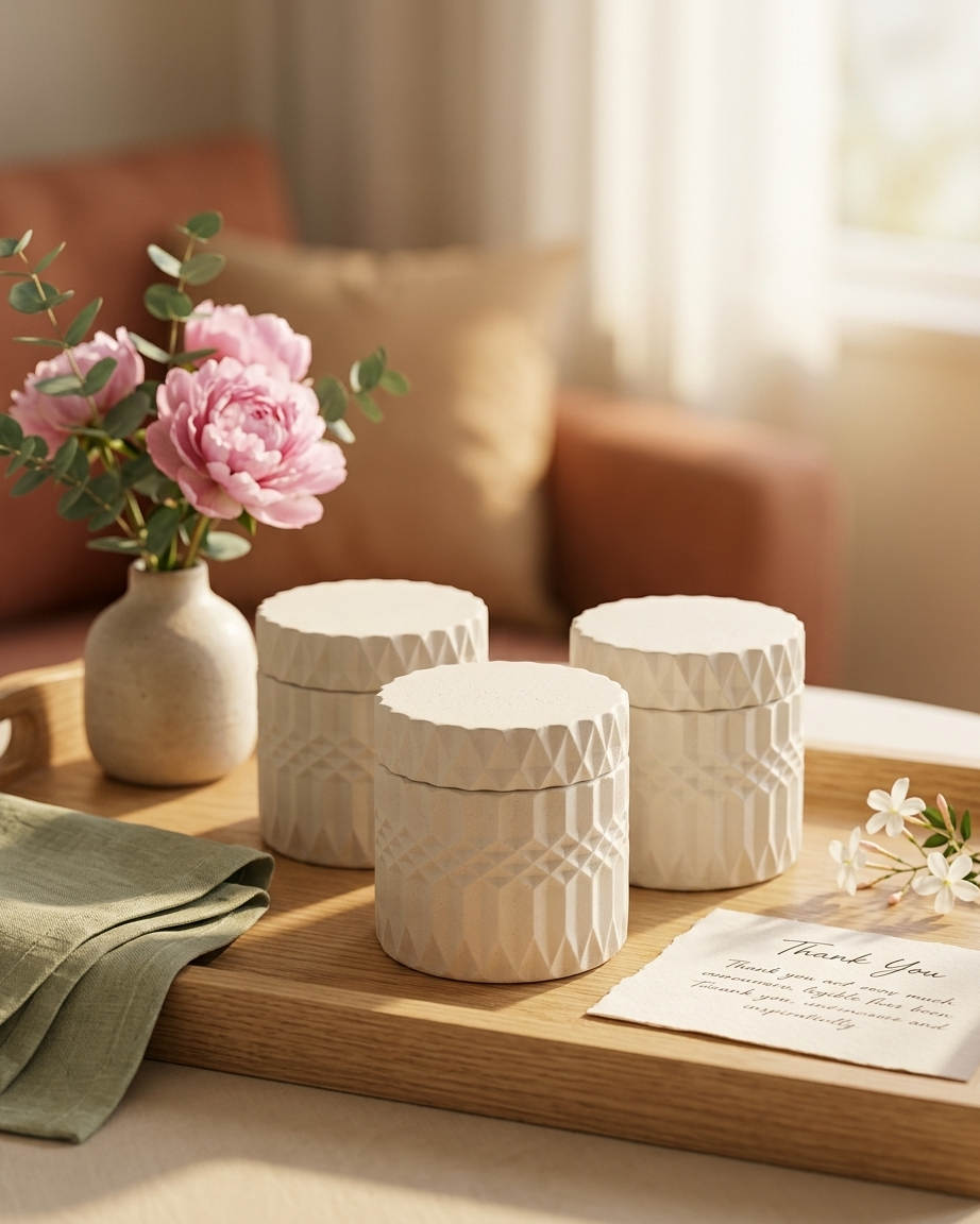 geometric modern angular concrete candle jar gypsum vessel empty with lid sealed gift ready premium festival gifting India