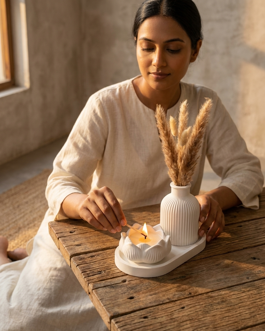 lotus bowl tray set concrete trinket tray jewellery organiser gypsum empty open vessel Diwali gifting home decor India