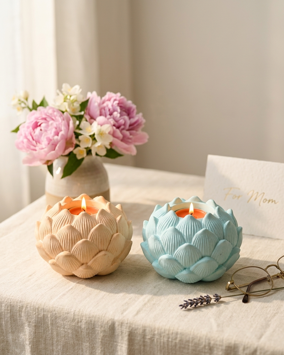 lotus flower shaped concrete candle jar gypsum vessel empty empty open vessel bulk pack candle supplier Surat Gujarat India
