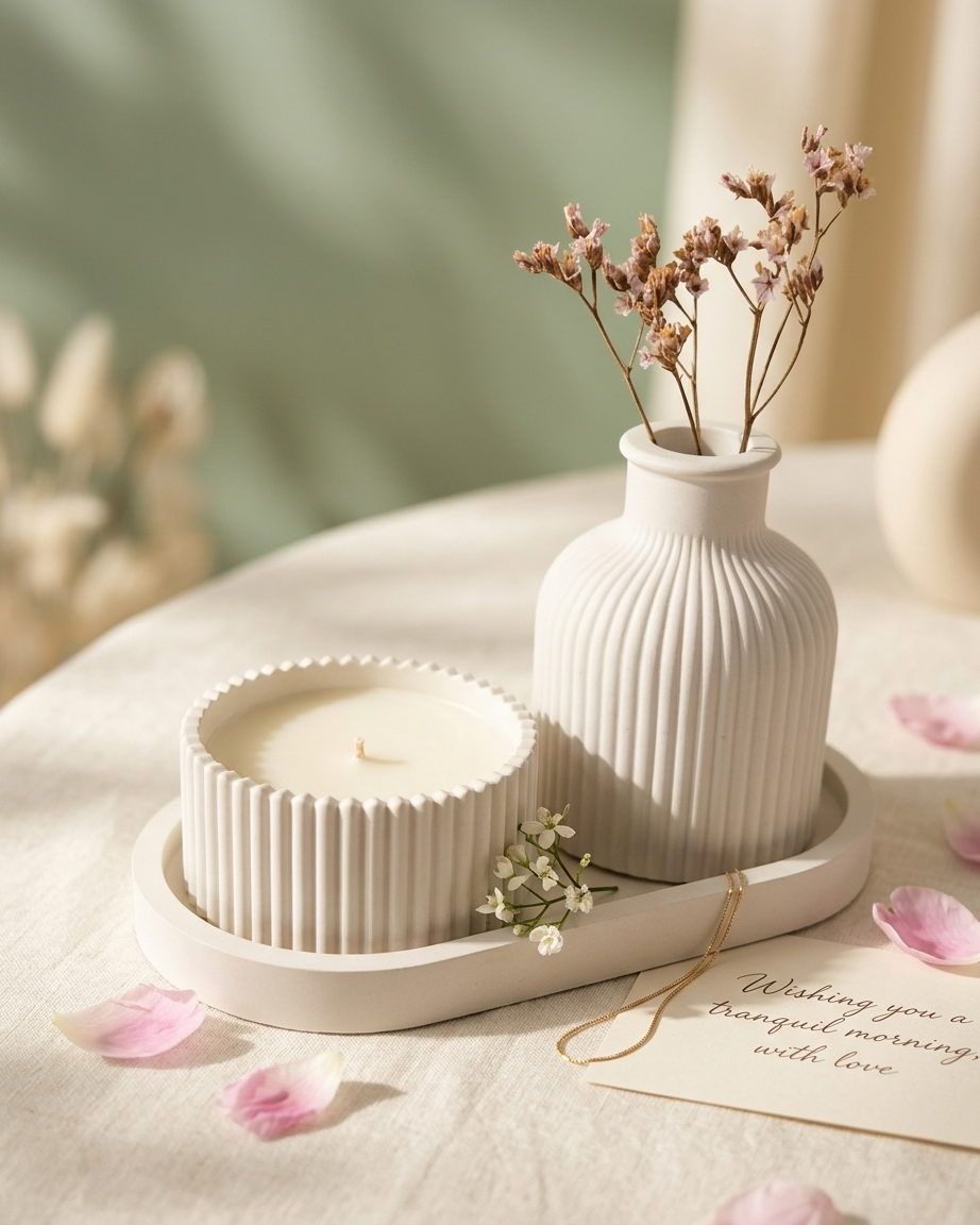 ribbed fluted concrete trinket tray jewellery organiser gypsum empty open vessel candle making raw material wholesale India