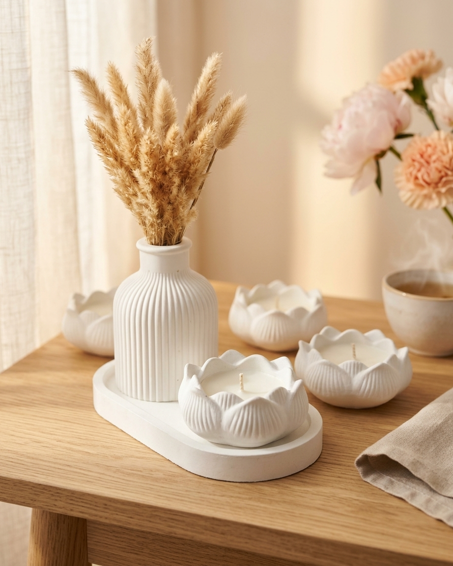 lotus bowl tray set concrete trinket tray jewellery organiser gypsum empty open vessel wedding favour corporate gifting India