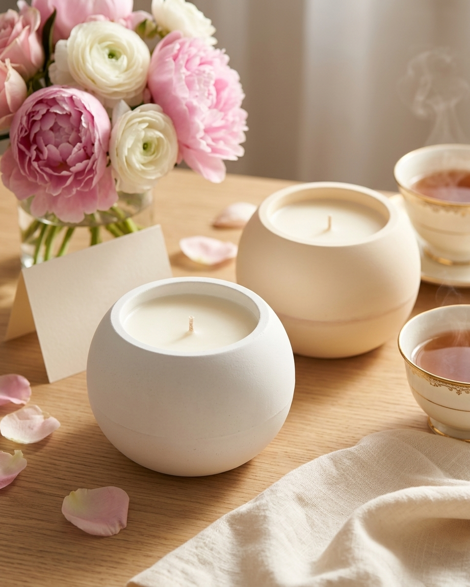 spherical round ball concrete candle jar gypsum vessel empty empty open vessel eco friendly reusable candle India