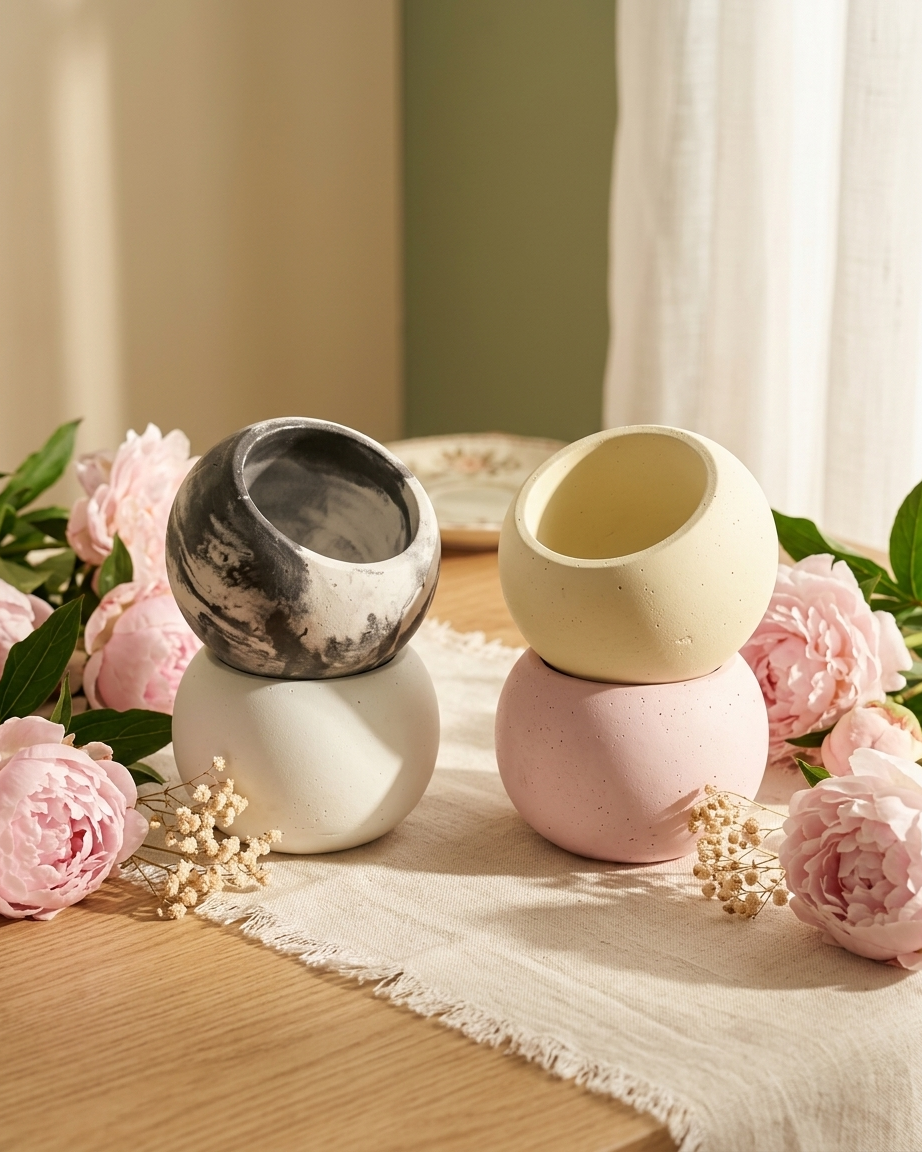spherical round ball concrete candle jar gypsum vessel empty empty open vessel wholesale bulk order India
