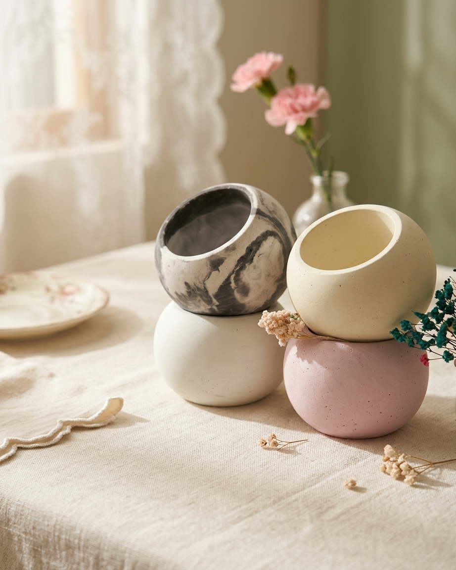 spherical round ball concrete candle jar gypsum vessel empty empty open vessel wholesale bulk order India