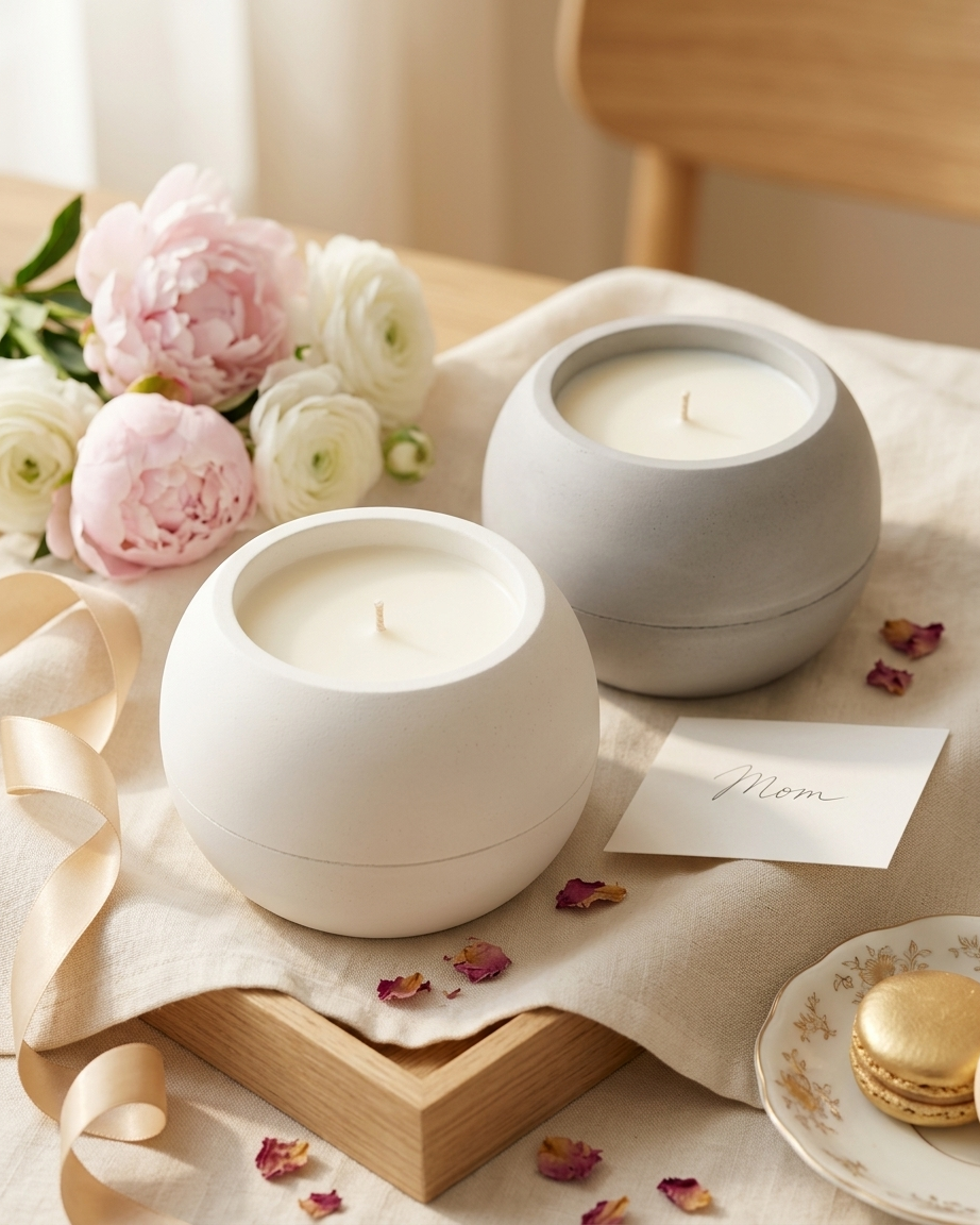 spherical round ball concrete candle jar gypsum vessel empty empty open vessel artisan handmade candle container India
