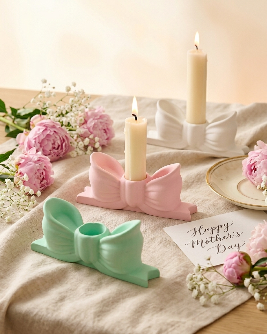 3D bow ribbon shaped concrete candle holder gypsum decor empty open vessel Diwali gifting home decor India