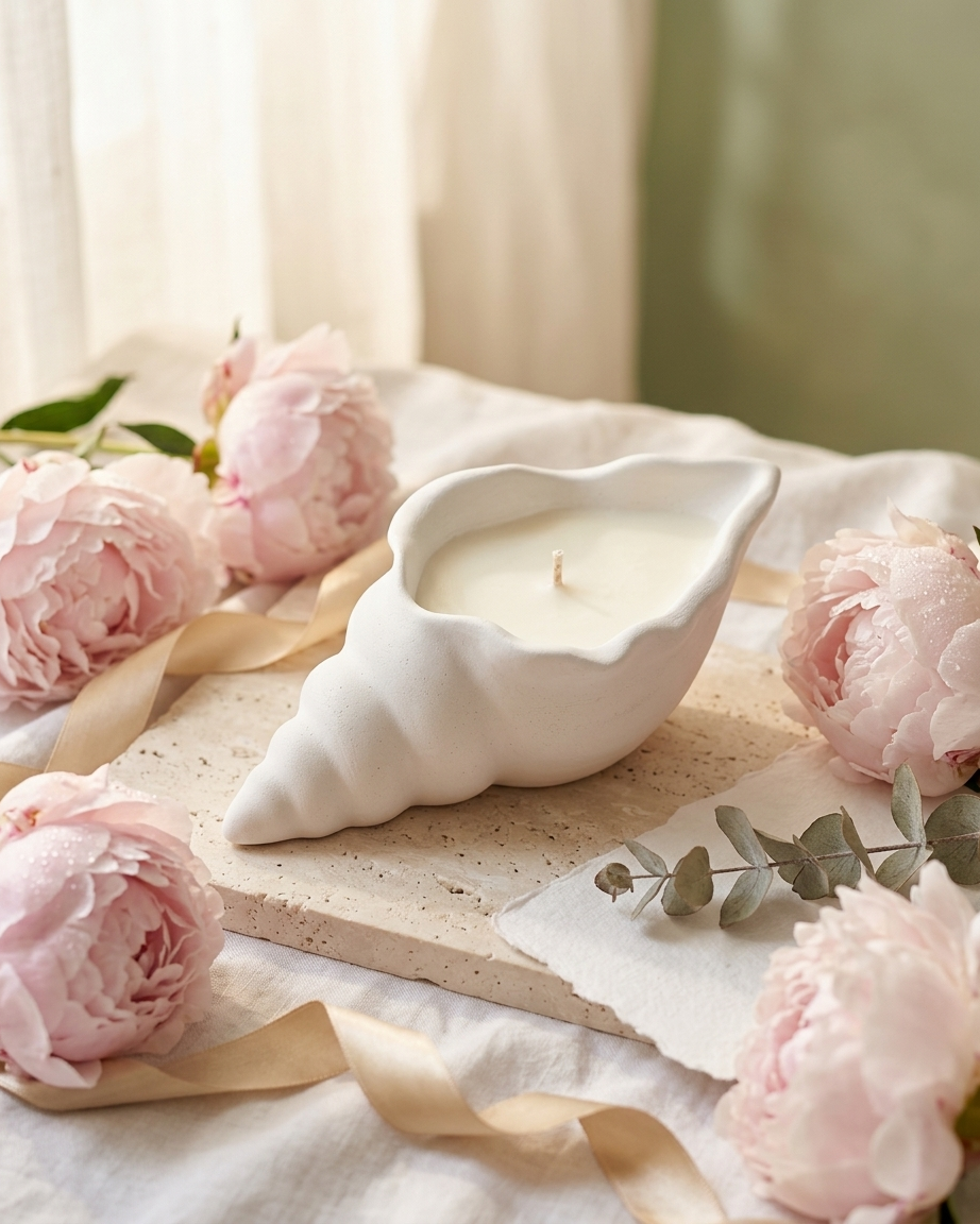 conch shell coastal luxury concrete gypsum candle vessel empty open vessel aromatherapy soy wax candle India