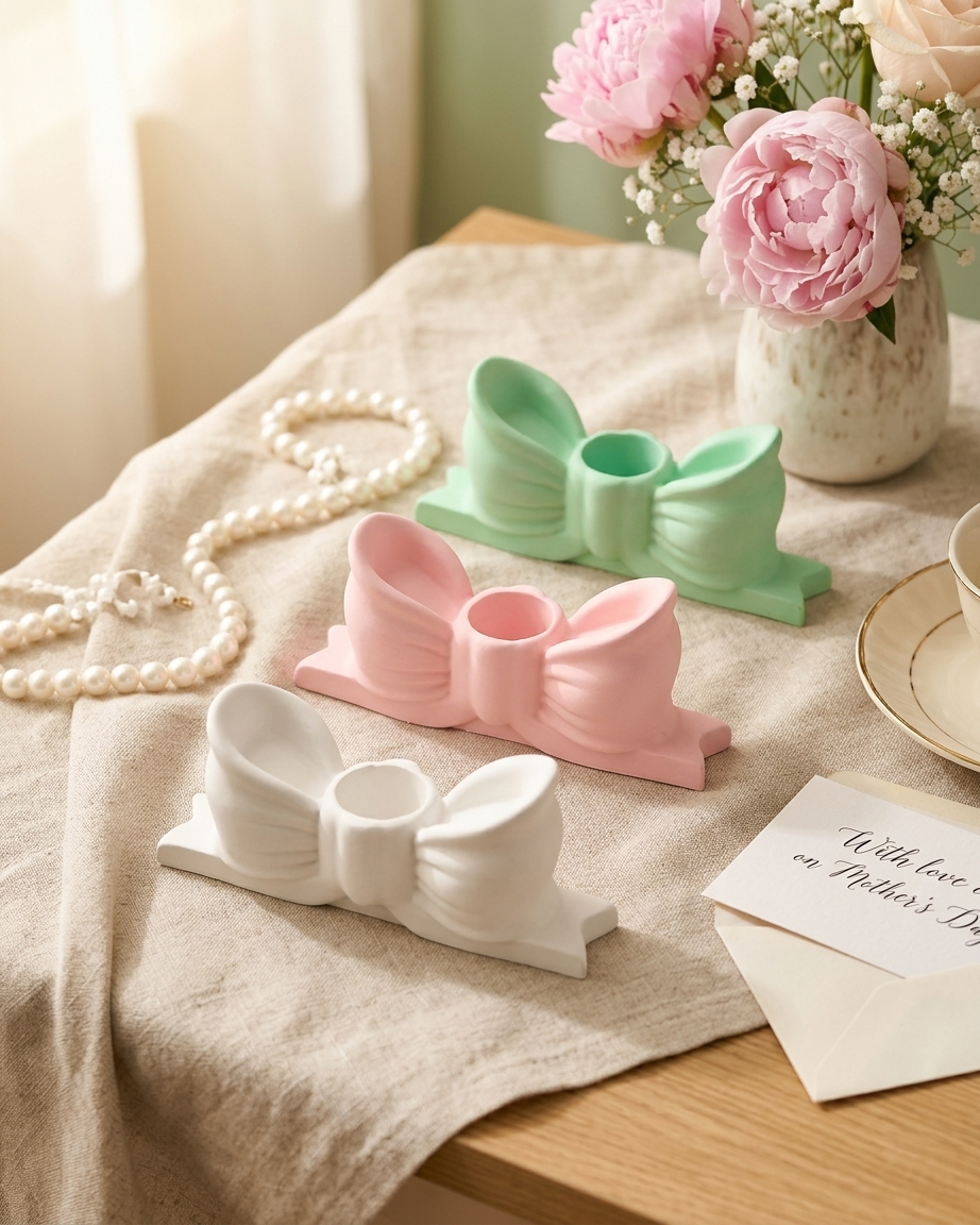 3D bow ribbon shaped concrete candle holder gypsum decor empty open vessel wedding favour corporate gifting India