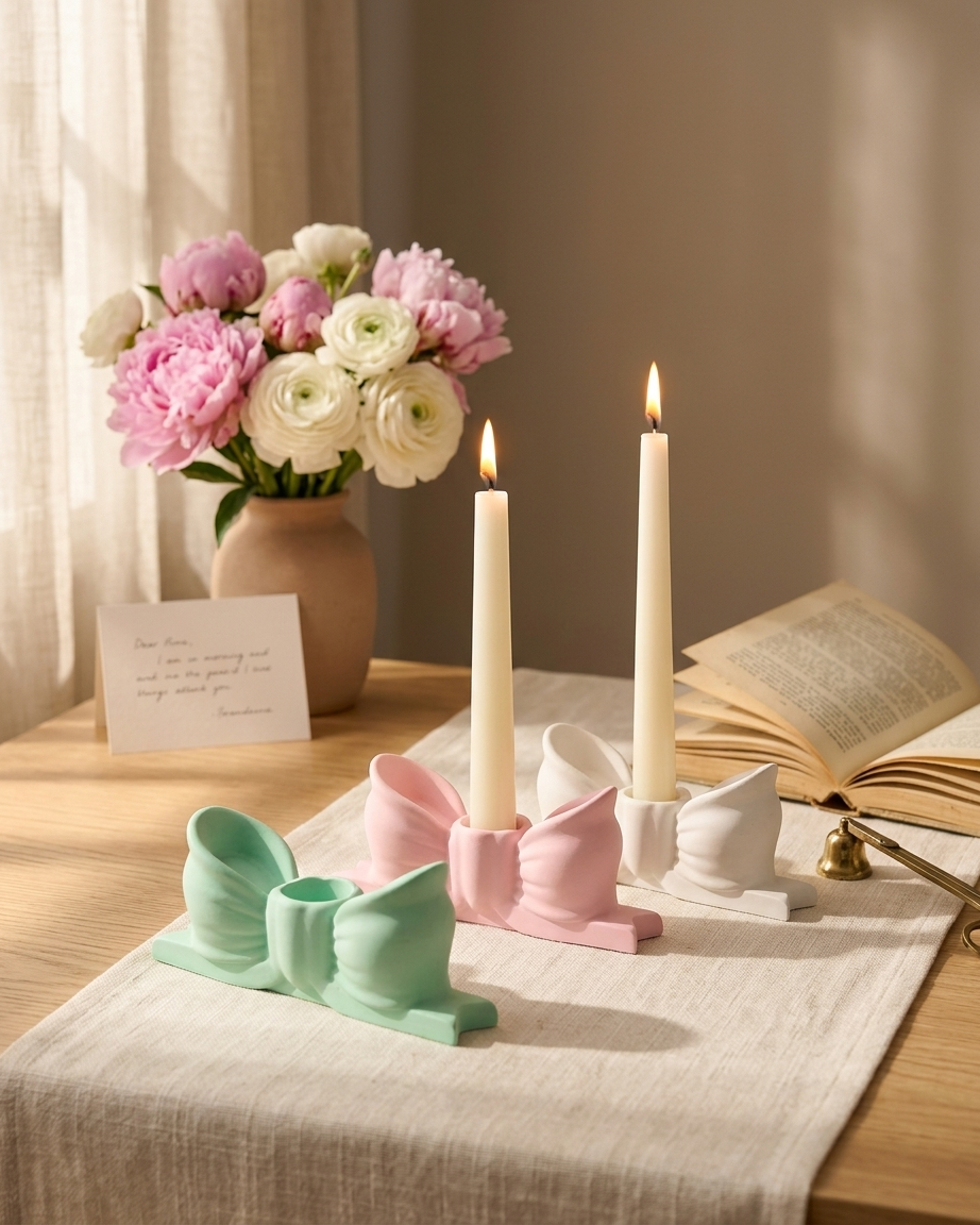 3D bow ribbon shaped concrete candle holder gypsum decor empty open vessel handmade artisan candle jar India