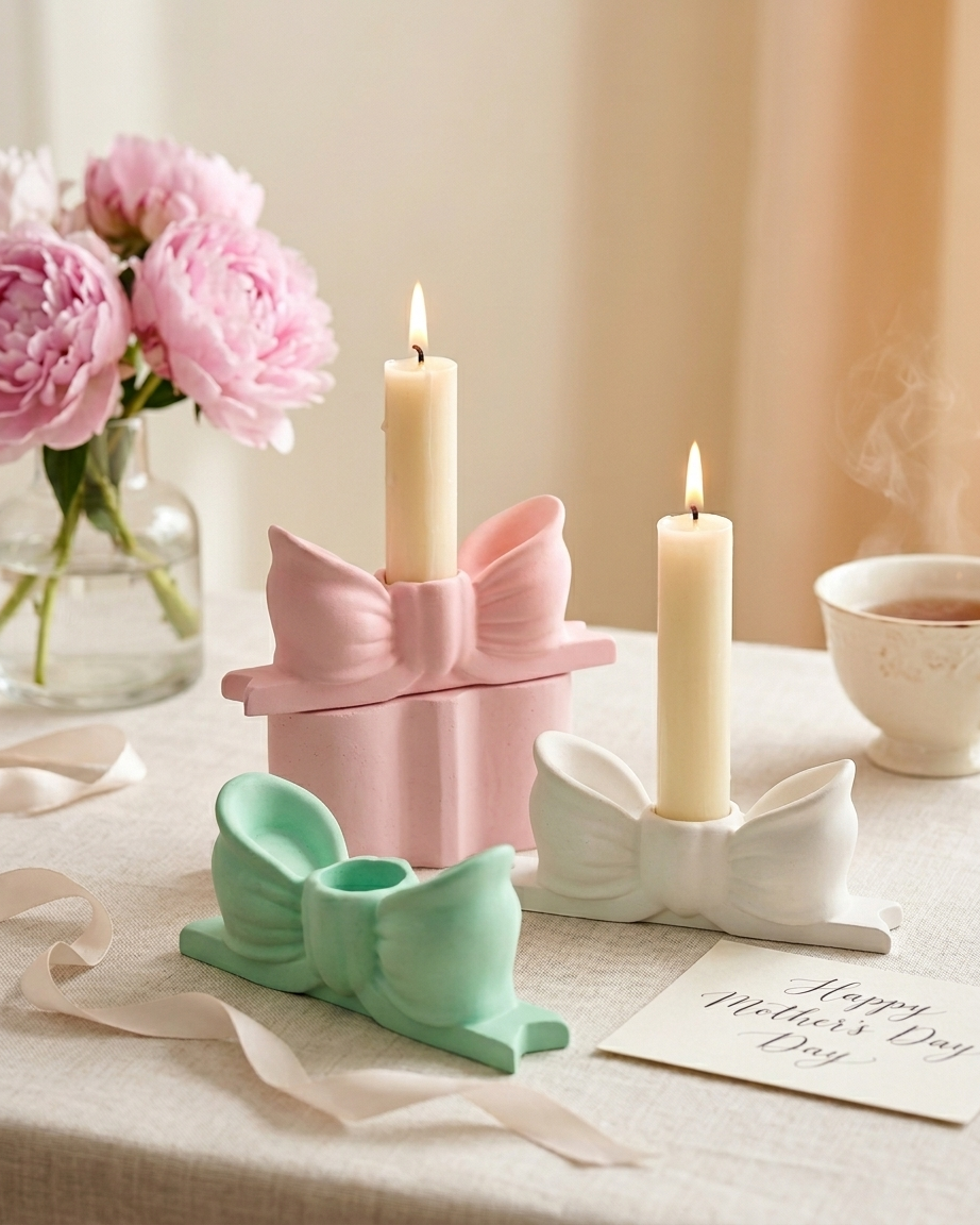 3D bow ribbon shaped concrete candle holder gypsum decor empty open vessel aromatherapy soy wax candle India