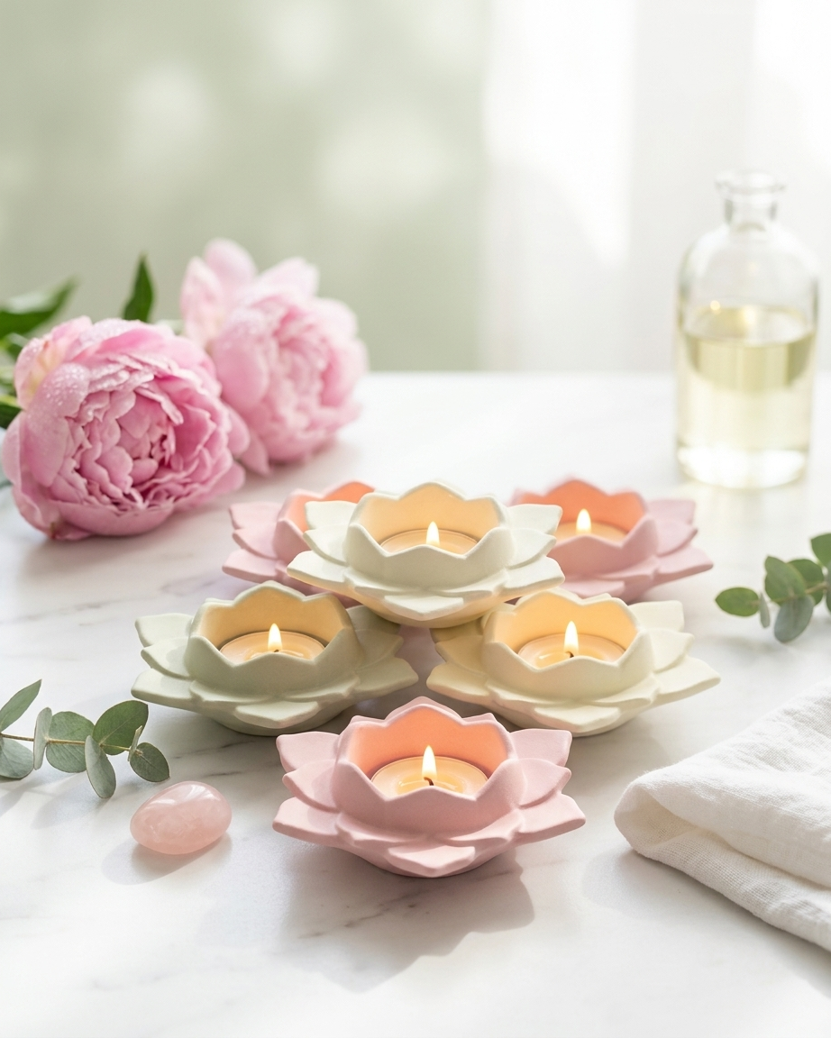 lotus flower shaped concrete candle jar gypsum vessel empty empty open vessel candle making raw material wholesale India