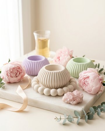 round ribbed fluted concrete candle jar gypsum vessel empty empty open vessel wholesale bulk order India