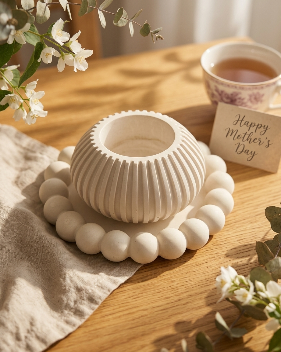 round ribbed fluted concrete candle jar gypsum vessel empty empty open vessel aromatherapy soy wax candle India