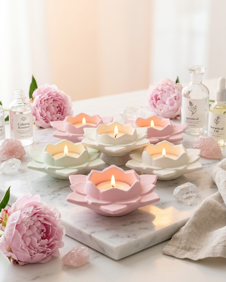 lotus flower shaped concrete candle jar gypsum vessel empty empty open vessel wholesale bulk order India