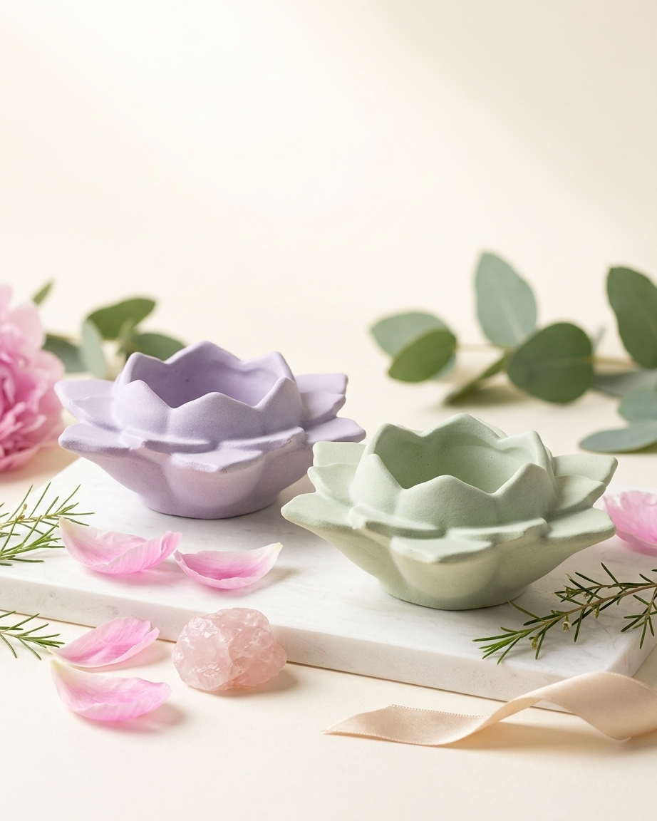 lotus flower shaped concrete candle jar gypsum vessel empty empty open vessel premium festival gifting India