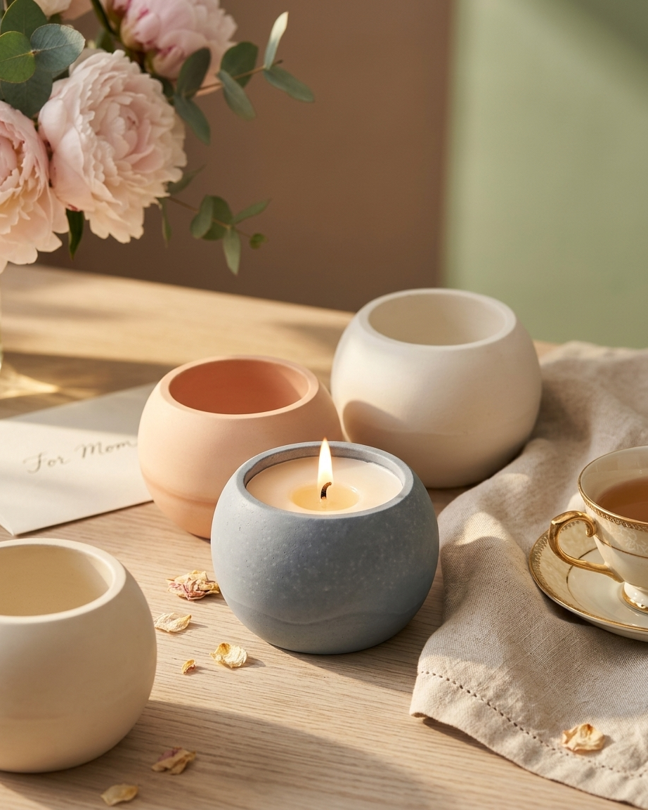 spherical round ball concrete candle jar gypsum vessel empty empty open vessel gypsum concrete candle supplies India