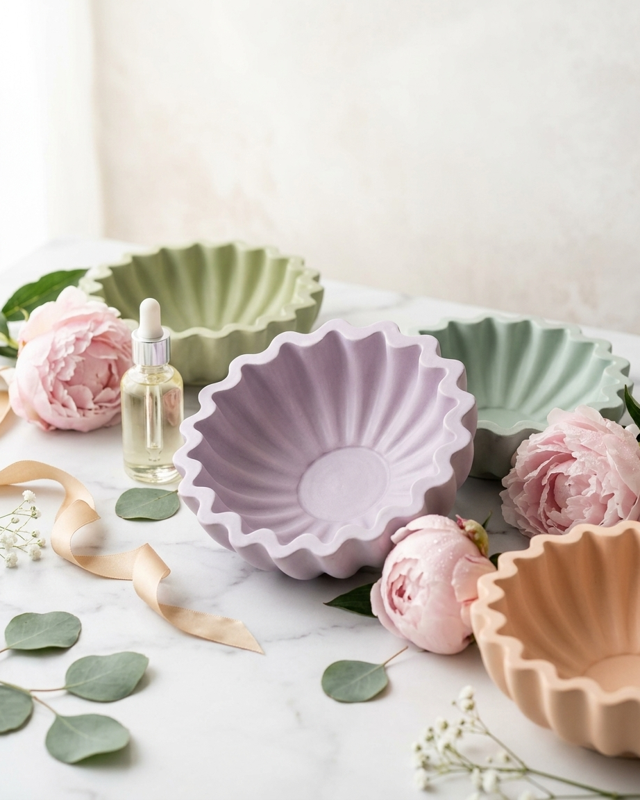 3D bow ribbon shaped concrete candle bowl gypsum vessel soy wax empty open vessel bulk pack candle supplier Surat Gujarat