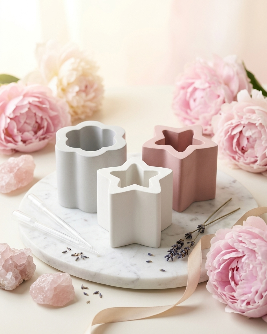 flower shaped concrete candle jar gypsum vessel empty empty open vessel bulk pack candle supplier Surat Gujarat India