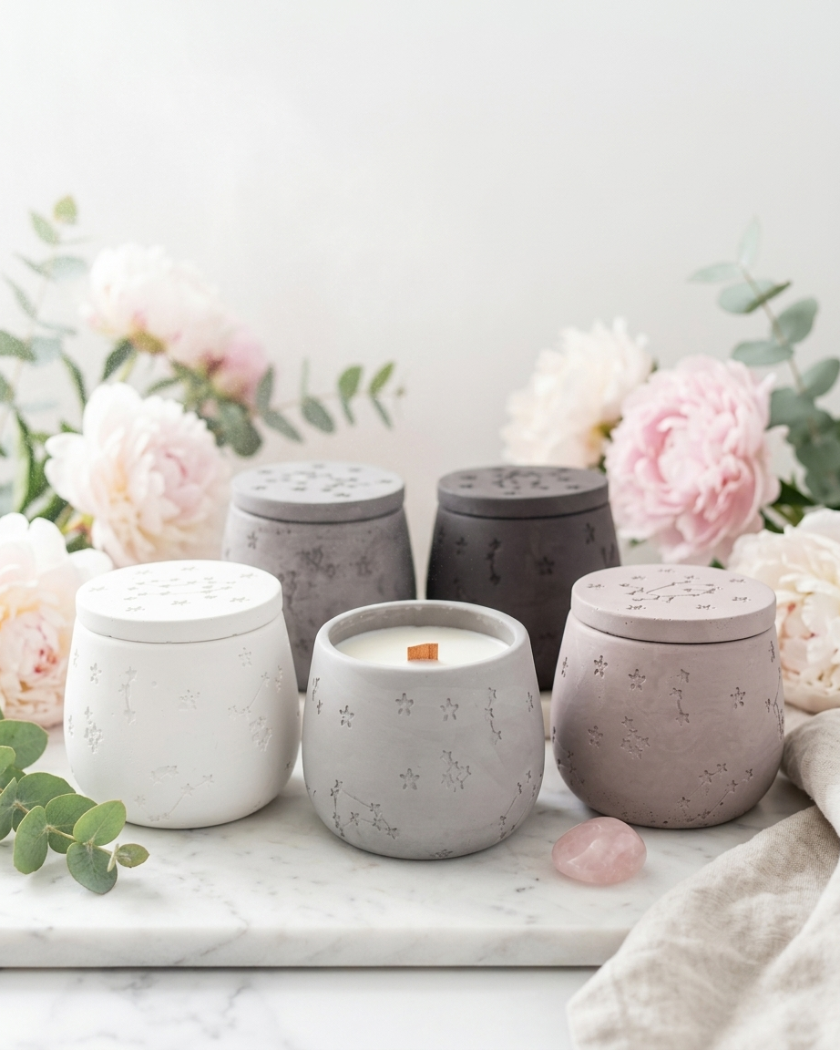 star pattern embossed concrete candle jar gypsum vessel empty with lid sealed gift ready eco friendly reusable candle India