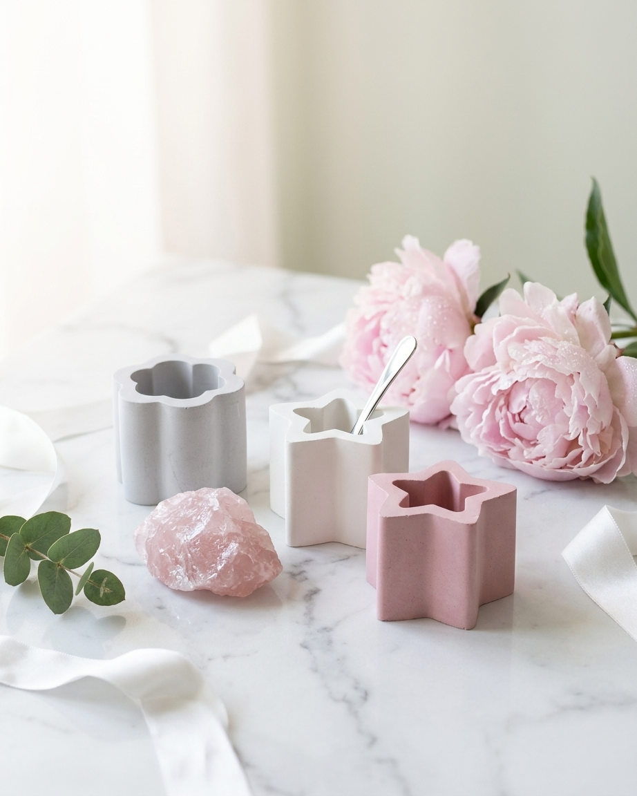 flower shaped concrete candle jar gypsum vessel empty empty open vessel aromatherapy soy wax candle India