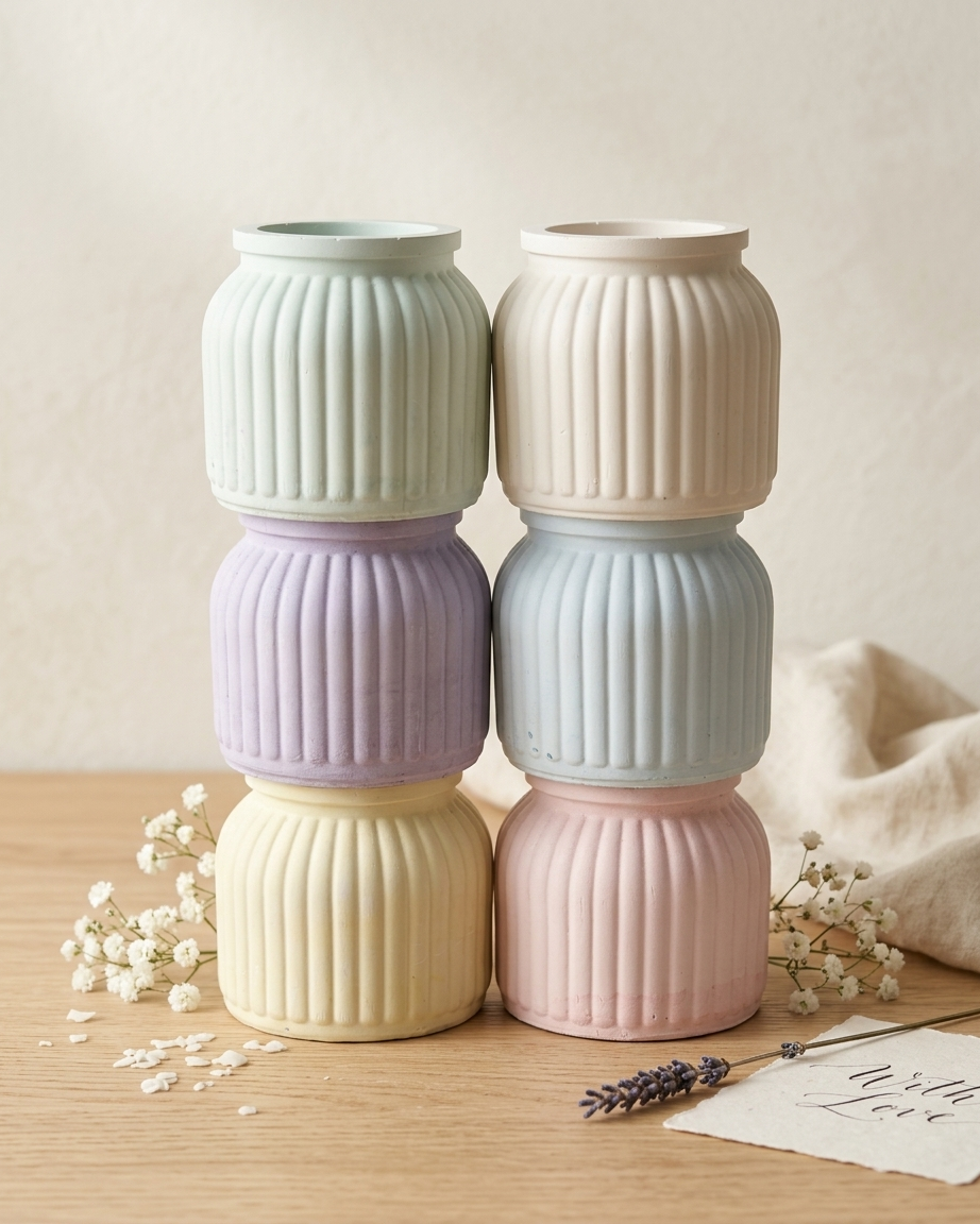 ribbed bottle pot concrete candle jar gypsum vessel empty empty open vessel handmade artisan candle jar India