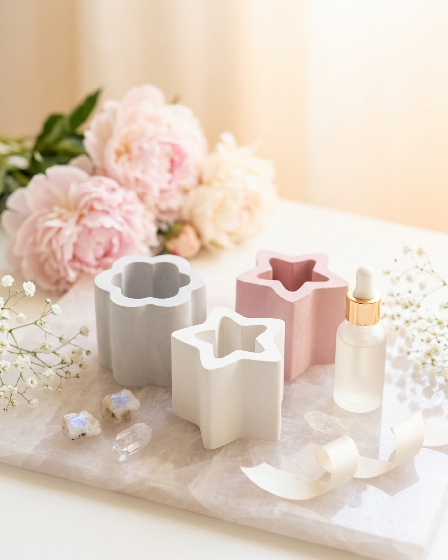 star shaped concrete candle jar gypsum vessel empty empty open vessel handmade artisan candle jar India