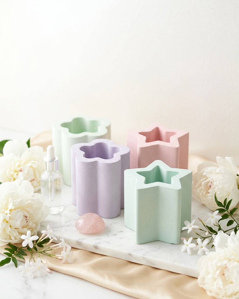 star shaped concrete candle jar gypsum vessel empty empty open vessel bulk pack candle supplier Surat Gujarat India