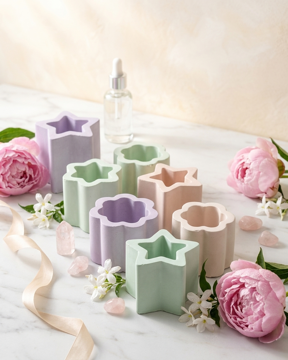 flower shaped concrete candle jar gypsum vessel empty empty open vessel candle making raw material wholesale India