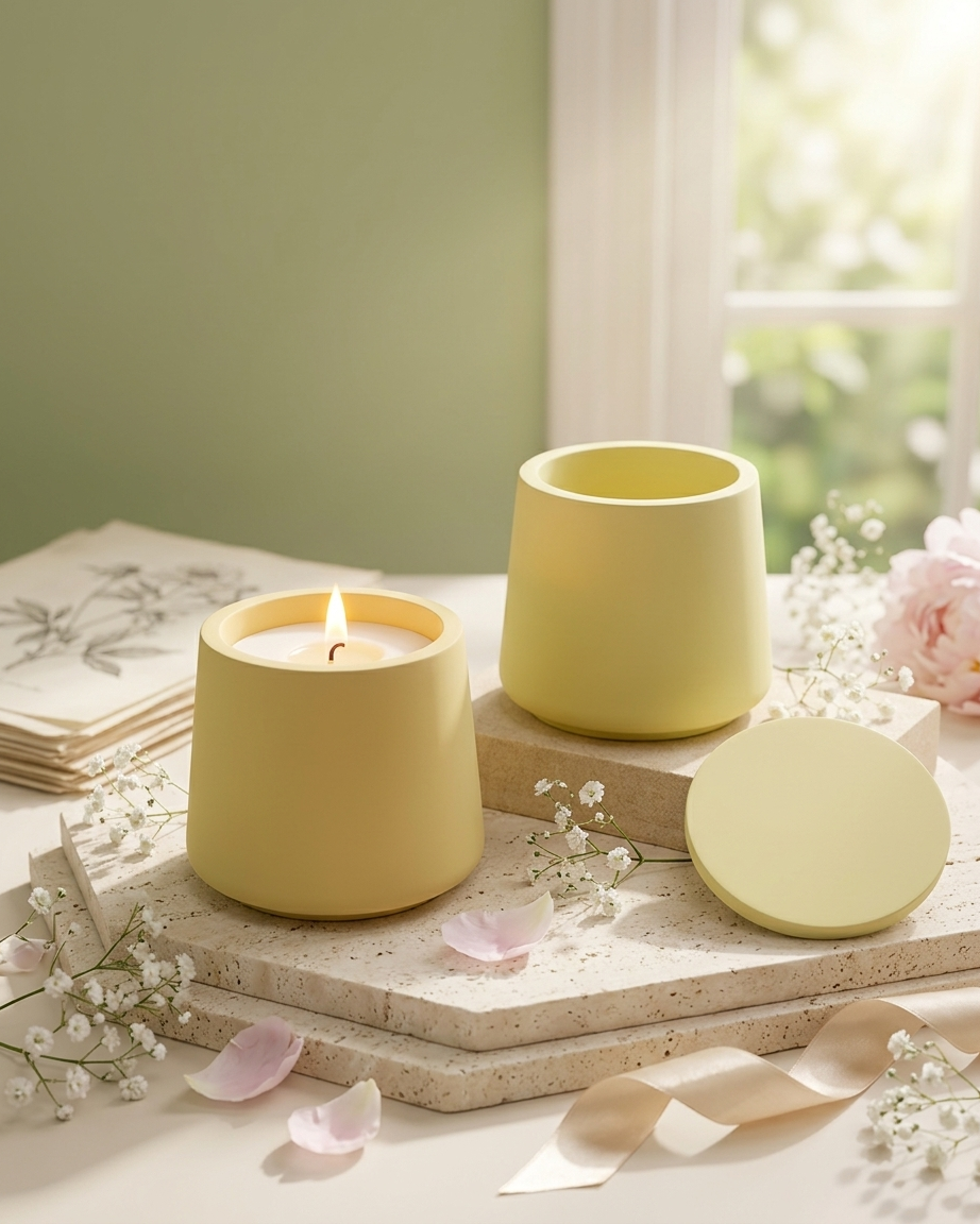 tapered cone shaped concrete candle jar gypsum vessel empty with lid sealed gift ready aromatherapy soy wax candle India