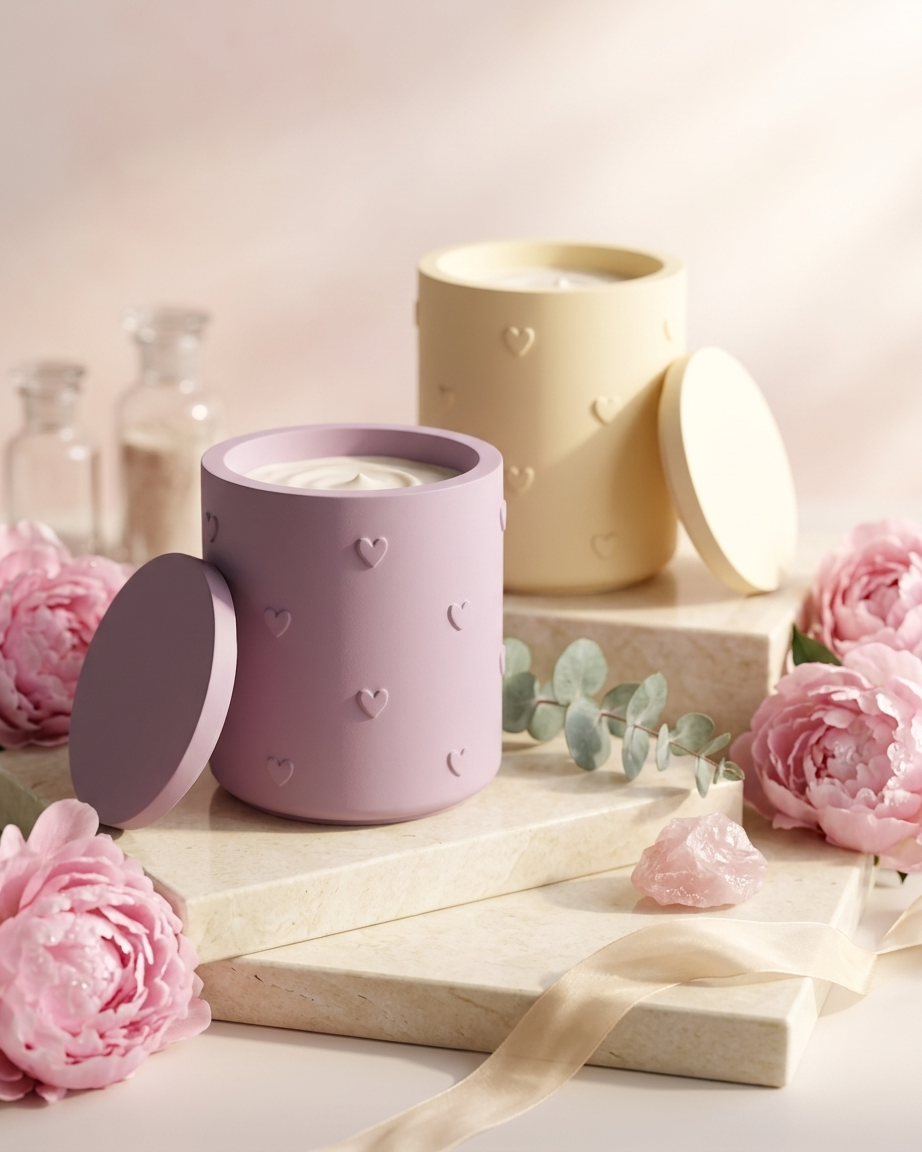 3D heart shaped concrete candle jar gypsum vessel empty with lid sealed gift ready eco friendly reusable candle India