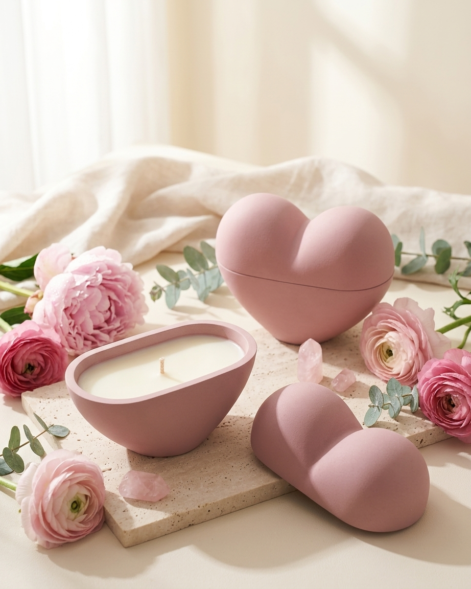3D heart shaped concrete candle jar gypsum vessel empty with lid sealed gift ready handmade artisan candle jar India