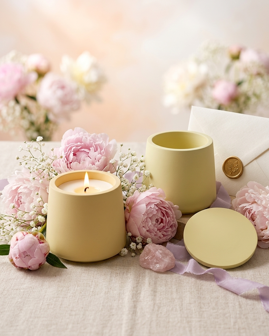 tapered cone shaped concrete candle jar gypsum vessel empty with lid sealed gift ready candle making raw material wholesale