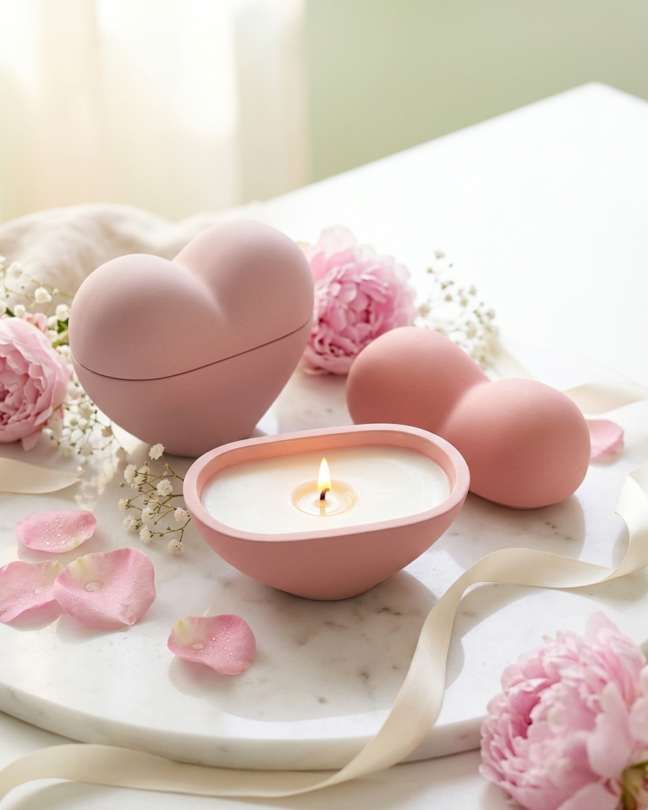 3D heart shaped concrete candle jar gypsum vessel empty with lid sealed gift ready aromatherapy soy wax candle India