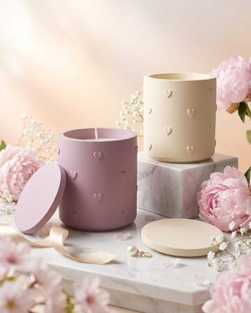 3D heart shaped concrete candle jar gypsum vessel empty with lid sealed gift ready wholesale bulk order India