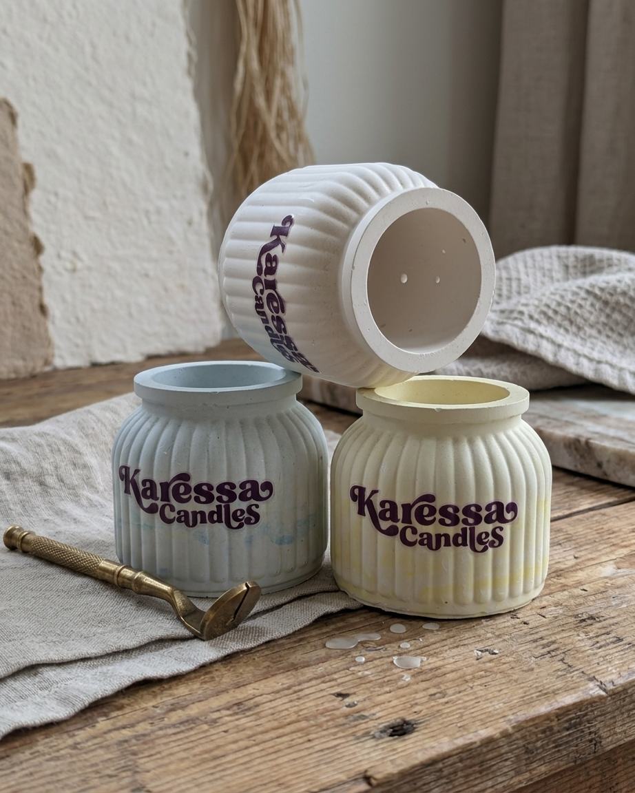 ribbed bottle pot concrete candle jar gypsum vessel empty empty open vessel aromatherapy soy wax candle India