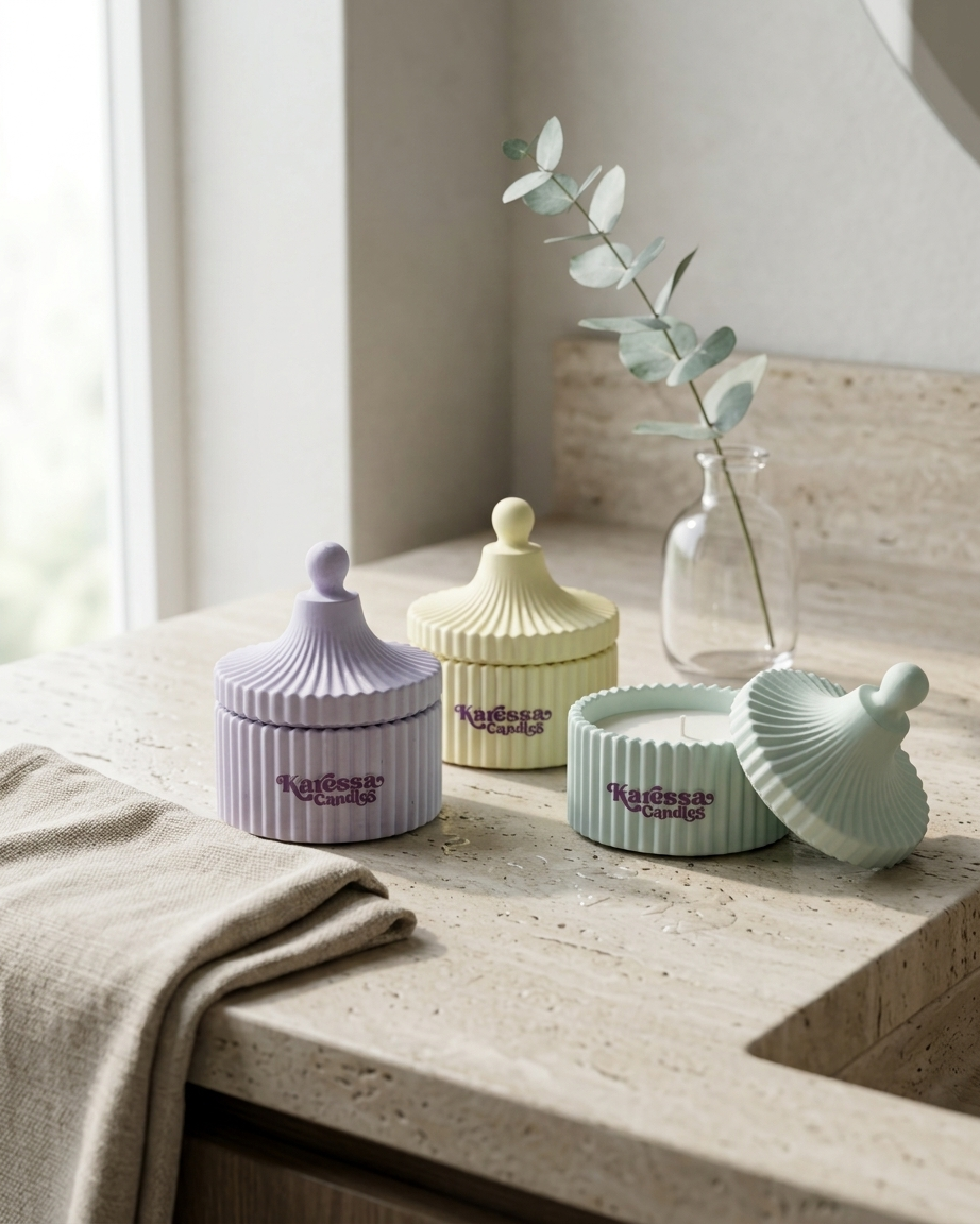 Concrete gypsum ribbed jar empty candle vessel soy wax container bulk India
