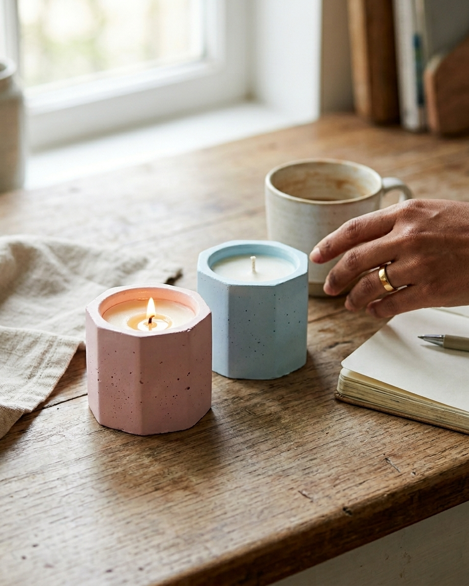 hexagon geometric modern concrete candle jar gypsum vessel empty empty open vessel aromatherapy soy wax candle India