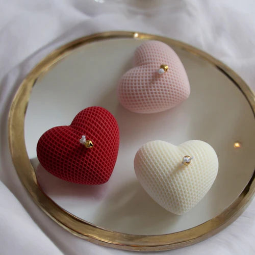 Dotted Heart Candle, Valentine's Day candle favor with heart-shaped design, hand-poured wax in a decorative jar, perfect for gifting or romantic décor