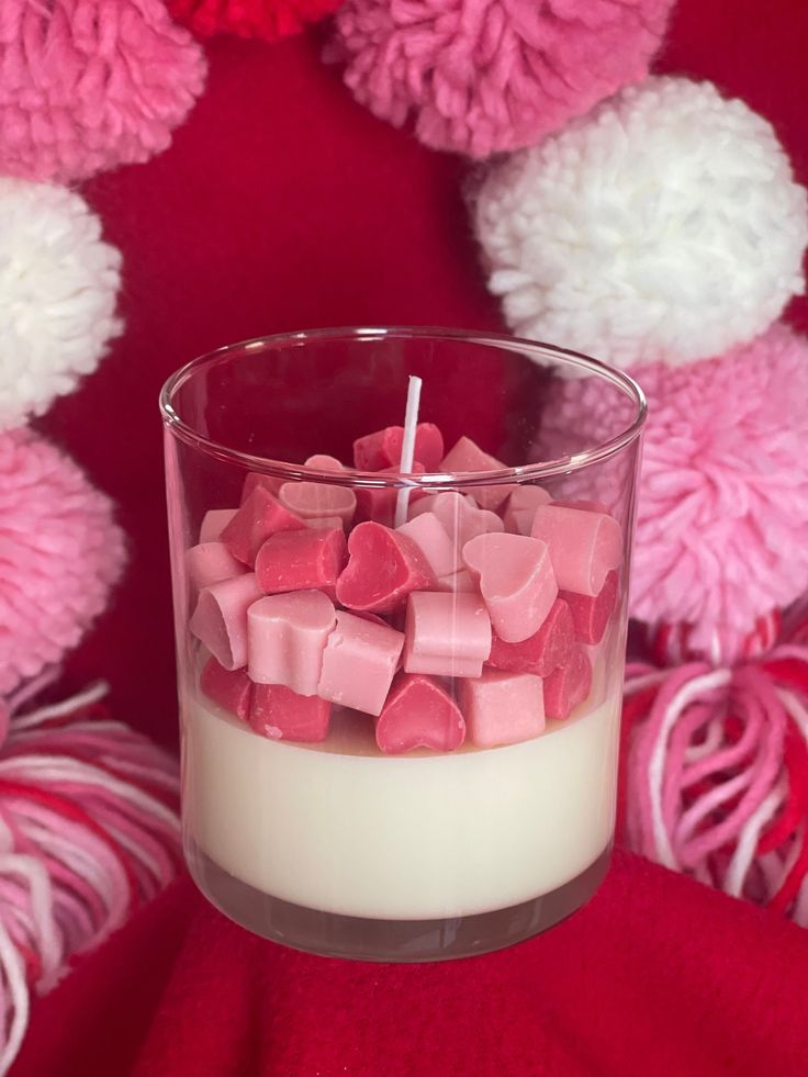 KaressaCandles' Love Candle Glass, featuring a beautifully designed glass container and a romantic scent. Handcrafted from pure soy wax, perfect for creating a warm and loving ambiance.