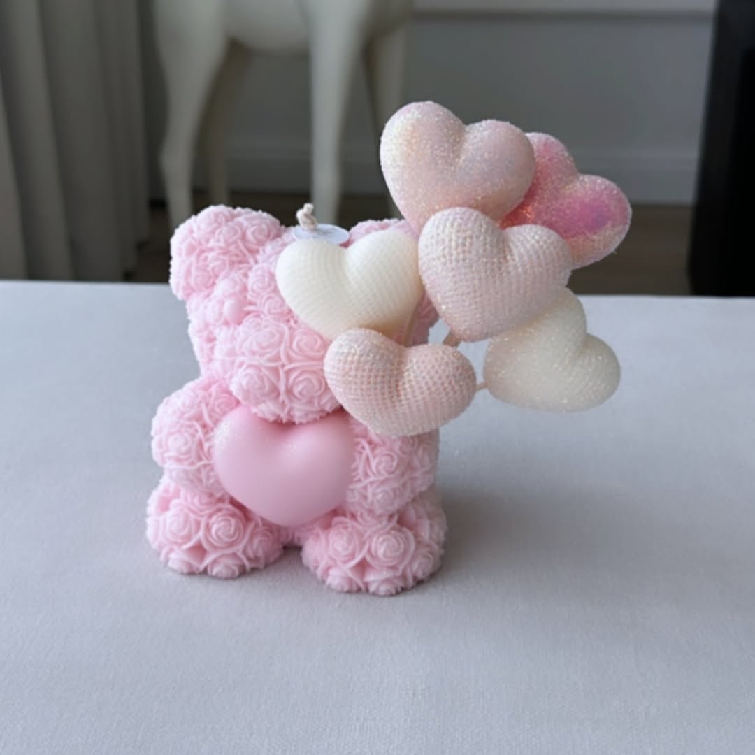 pink teddy with hearts candle big teddy bear candle valentines day big bear hearts candle gift for valentines day candle