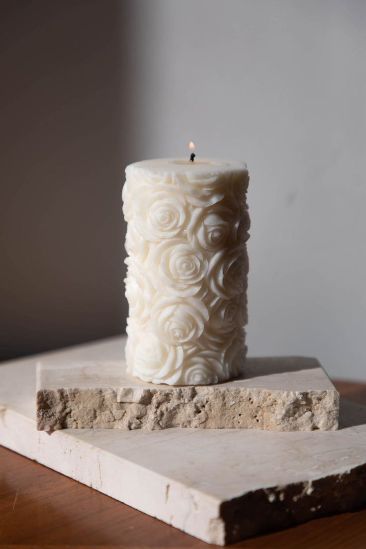 "Beautifully handcrafted pillar candle made from soy wax and infused with essential oils. Designed with a romantic floral rose theme, perfect for Valentine's Day gifts. Eco-friendly and long-lasting, this elegant scented candle is presented in a lovely gift box."