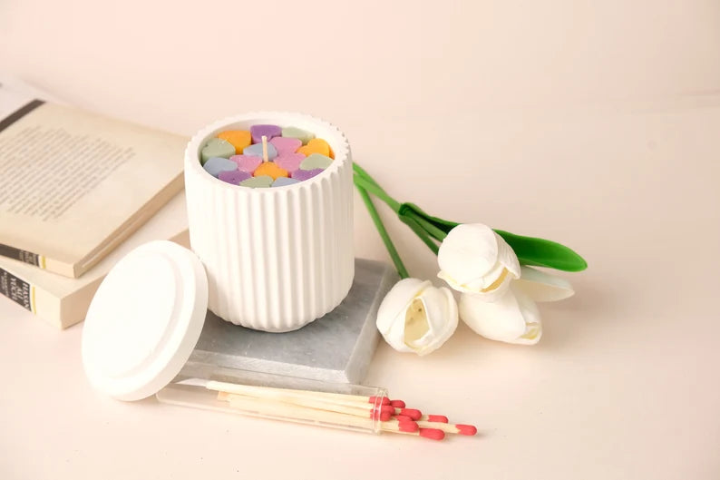 Soy Wax Hearts Candles Luxury Concrete Jar & Lid Fragrance Candles