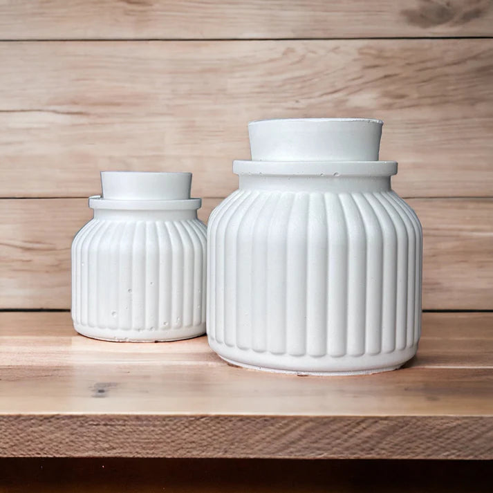 concrete striped candle jar with lid