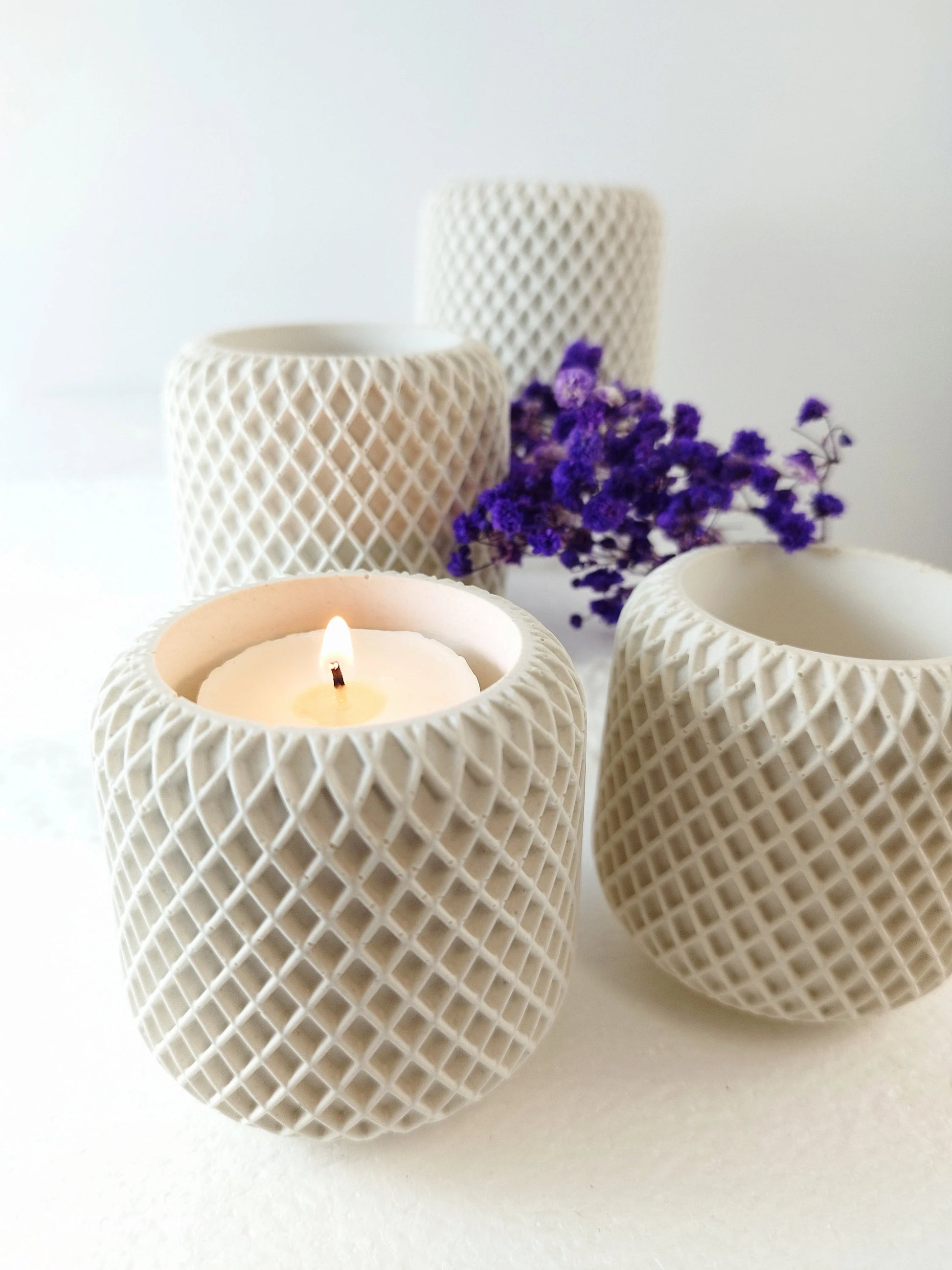 concrete mesh pot candle soy wax candle