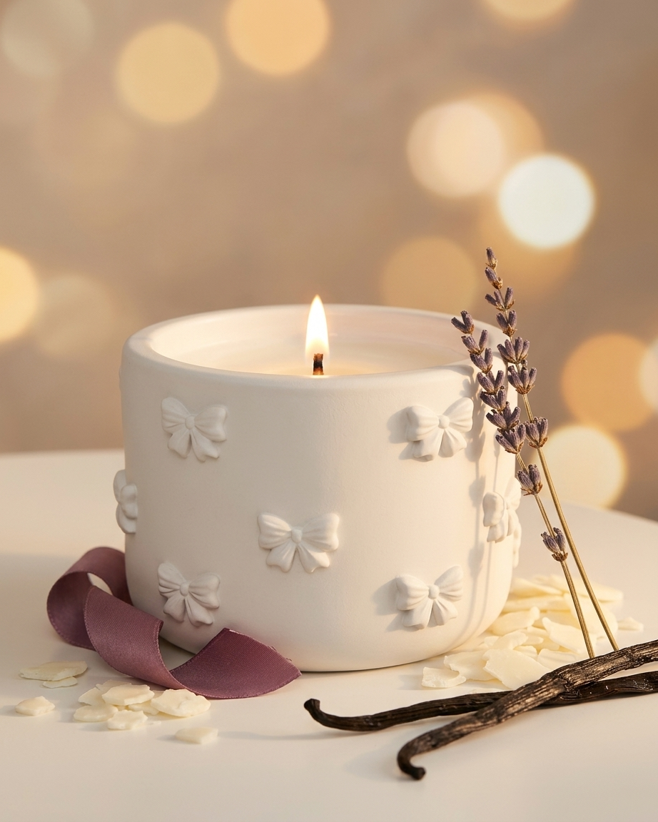 3D bow ribbon shaped concrete candle jar gypsum vessel empty empty open vessel wedding favour corporate gifting India