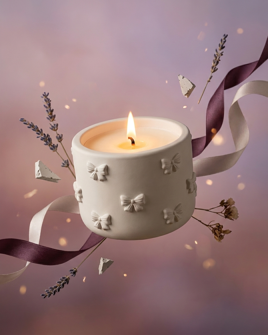 3D bow ribbon shaped concrete candle jar gypsum vessel empty empty open vessel Diwali gifting home decor India