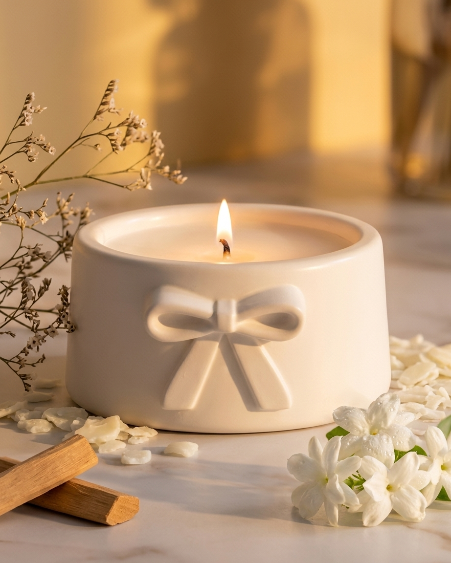 3D bow ribbon shaped concrete candle bowl gypsum vessel soy wax empty open vessel wholesale bulk order India